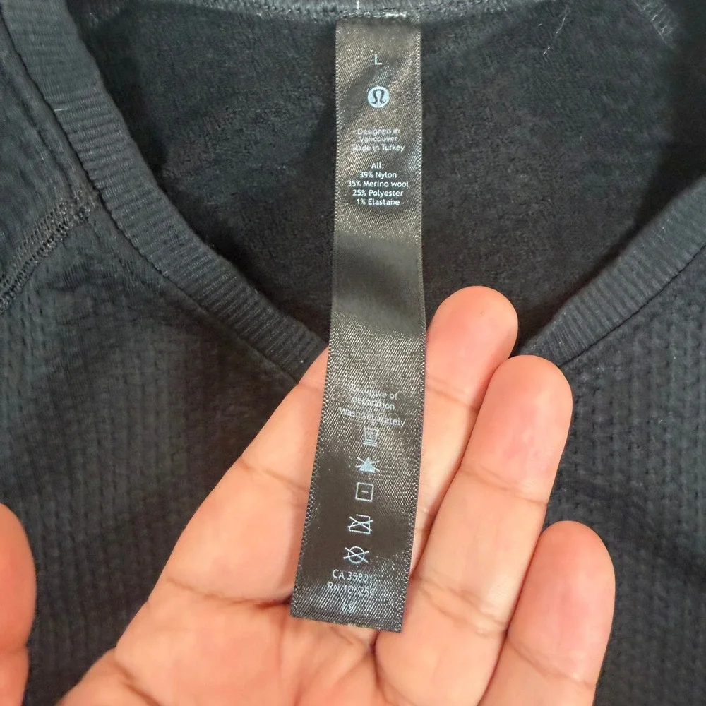 Lululemon Engineered Warmth Crewneck Black Merino Wool Blend Mens Large Sweater